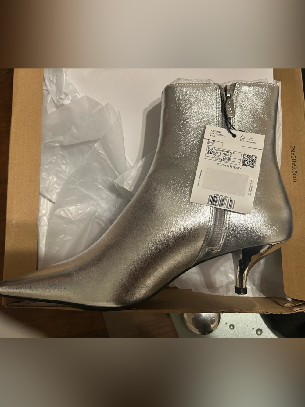 Women's Metallic Silver Pointed Ankle Boots with Kitten Heel